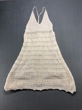 Lulu's Cream Crochet Halter Mini Dress Size Small Cotton Blend